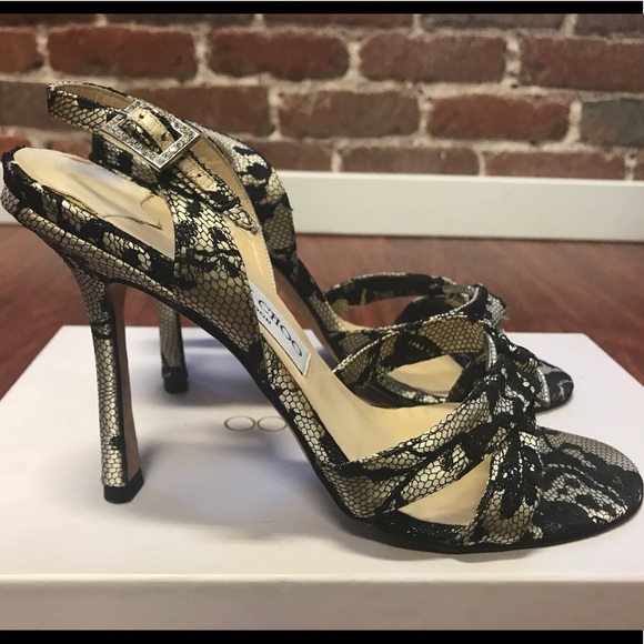 Size 38 Black Lace Jimmy Choo Slingback Heels - Picture 3 of 5